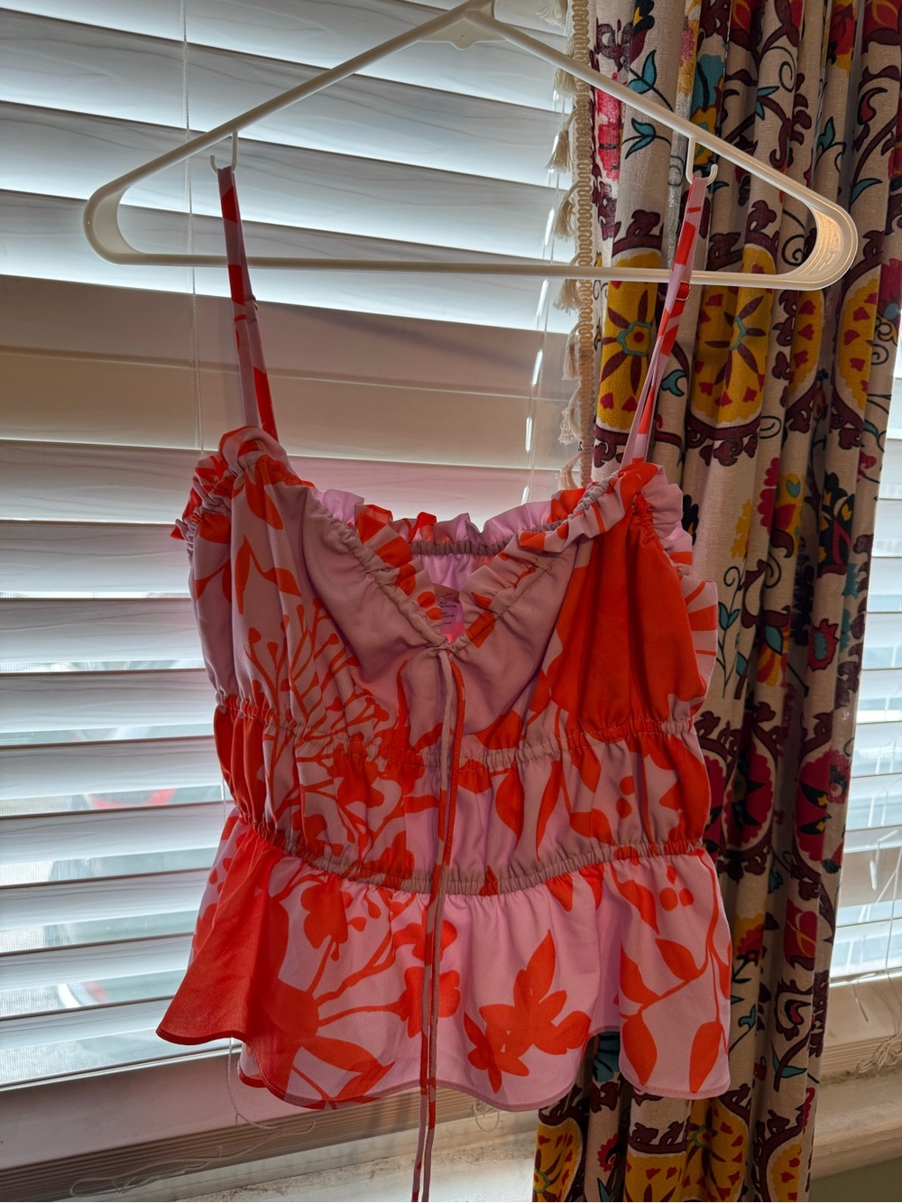 Hutch Coral and Pink Floral Ruffle Tie Cami